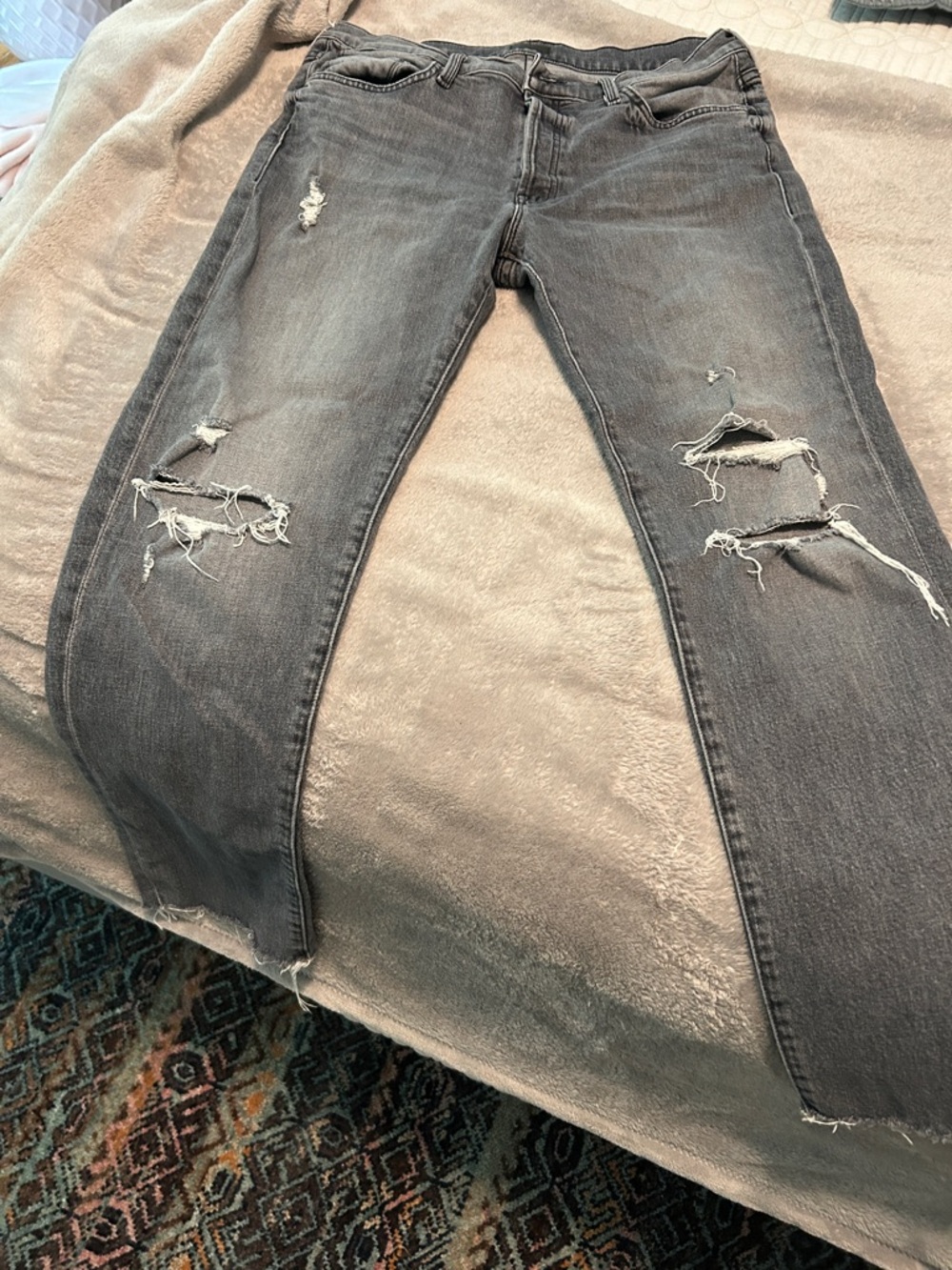 MOTHER Grey Distressed Ankle Jeans